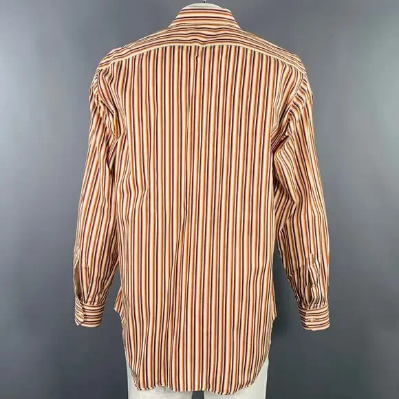 ETRO Size XXL Orange Multi Color Stripe Long Sleeve Shirt